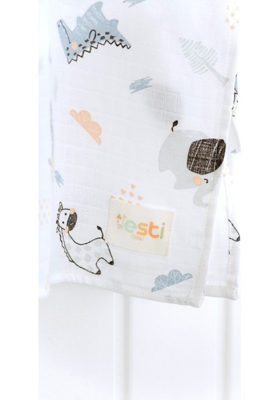 Esti Baby Kapşonlu Müslin Panço %100 Pamuk Bebek / Çocuk Plaj Havlusu / Bornozu Mini Animals