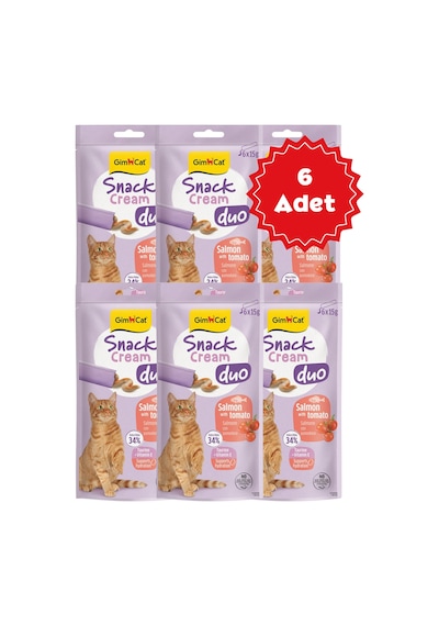 Gimcat Snack Cream Duo Somonlu & Domatesli Kedi Ödülü 6x15gr 6 Adet