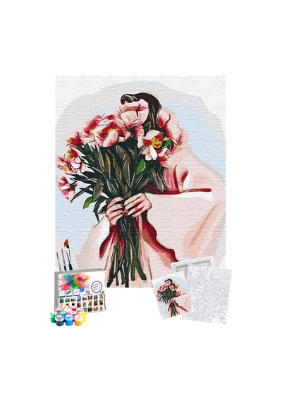 Sayılarla Boyama Seti 40 X 50 Cm Tuval Şasesine Gerili Kucaktaki Çiçek