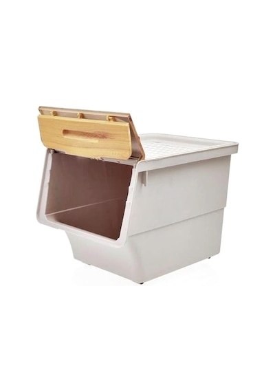 Motek Patateslik Soğanlık Sepeti Oyuncak Kutusu Tekerlekli Organızer Çok Amaçlı Kutu 1x12lt-bambu+krem