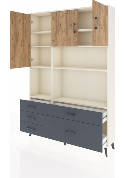 Arges Dolap 8 Raflı 5 Çekmeceli 3 Kapaklı 132x30x195 Aytaşı-çam/antrasit Atlas Çam/antrasıt