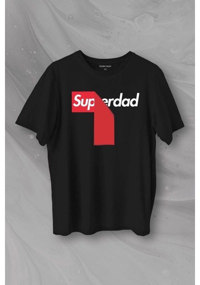 Superdad Etiket Süper Baba Baskılı Tişört Unisex T-shirt 001