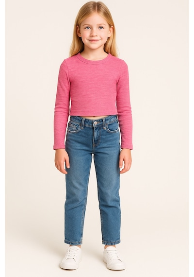 Kız Çocuk Pembe Uzun Kollu Basic Üst, Kız Çocuk Üst - Bluz Pembe