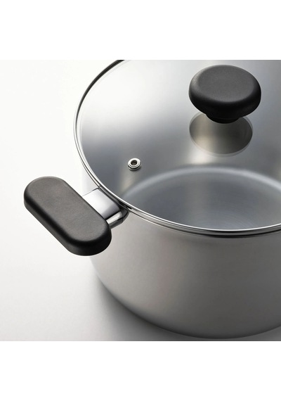Ikea Mıddagsmat Kapaklı Tencere 5 L 23 Cm Krom - Siyah 2 Parça Gümüş - Siyah