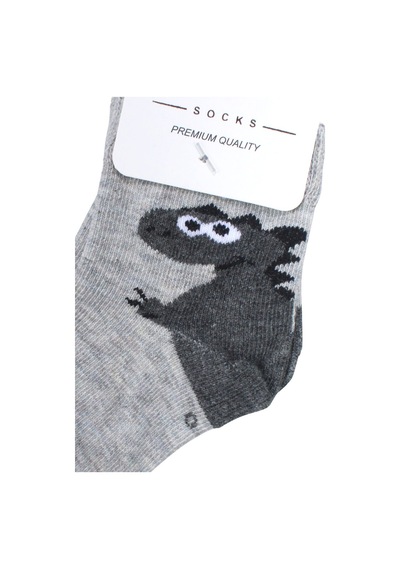 Bebegen Erkek Bebek Gri Dino Desenli Çorap 0-12 Ay Çok Renkli