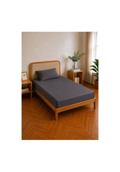 Bella Maison %100 Pamuk Saten Supreme Basic Tek Kişilik Lastikli Çarşaf Antrasit 100x200x35 Cm Antrasit