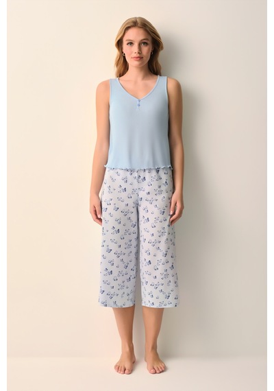 Suwen Betty Kapri Şort Pijama Takımı Sh26625659956 Mavi