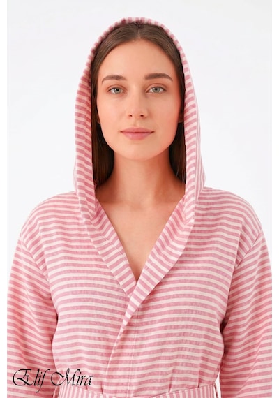 Kapşonlu Unisex Peştemal Plaj Deniz Banyo Bornozu Beachside Koyu Pembe