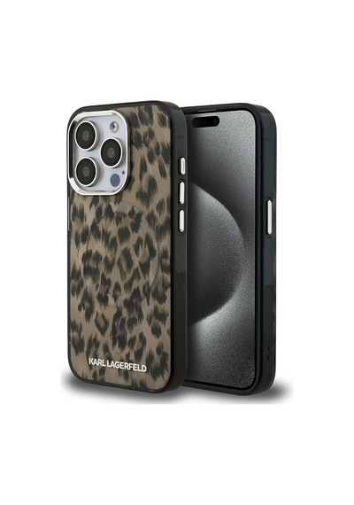 Apple Uyumlu iPhone  16 Pro Kılıf Karl Lagerfeld Lisanslı Iml Leopar Baskılı Kapak Kahverengi