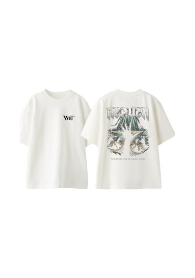 Thewert Heaven El Tasarım Sırt Baskılı Pamuk Beyaz Oversize T-shirt