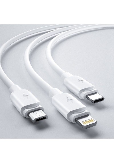 Şarj Ve Data Kablosu Çoklu Çıkış 3 In 1 Primary 3a 1.2 Metre Lightning, Type-c, Micro Usb