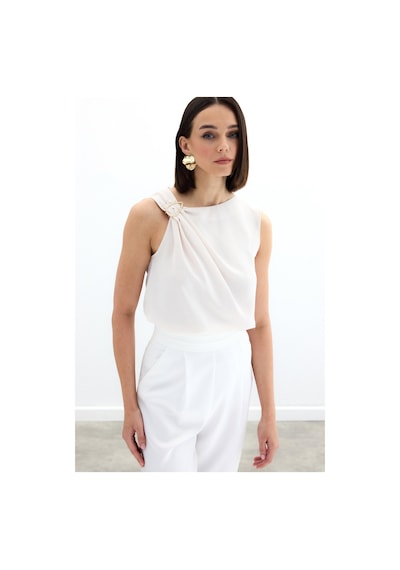 Sateen Tek Omuz Detaylı Bluz - Bej-136130 Bej