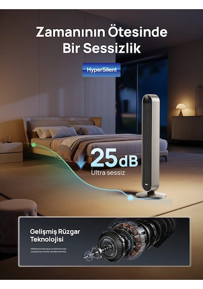DREO Tower Fan 714S Akıllı Kule Tipi Vantilatör, 12 Hızlı, 25dB Sessiz Fan, 120° Salınımlı, WiFi ve Uygulama Kontrollü