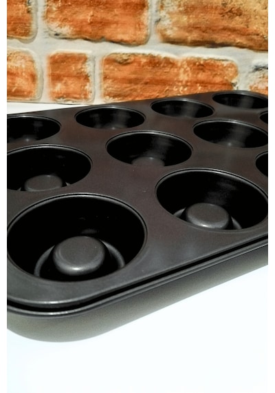 Yanmaz Yapışmaz Borulu 12 Li Teflon Muffin Kek Kalıbı Siyah