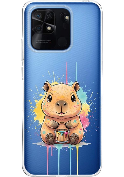 Redmi 10c İle Uyumlu Splash Kapibara Tasarımlı Şeffaf Silikon Kılıf Şeffaf