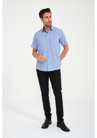 Klasik Kısa Kol Neon Çiçek Armür Hediye Kutulu Erkek Gömlek Fs-001214 - İndigo-1696 Indigo