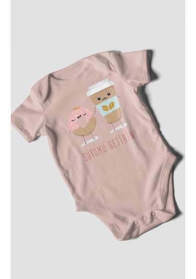 Sütümü Getirin Baskılı Bebek Zıbını Çıtçıtlı Body %100 Pamuk Kısa Kol Pastel Pembe