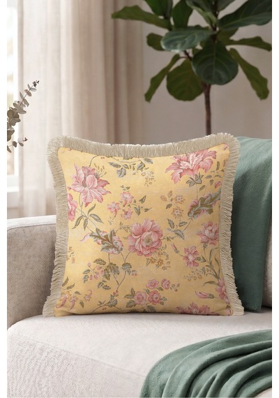Çiçek Desen Vintage Saçaklı Yastık Kılıfı-romantik Bahar Country Pembe Vizon Püsküllü Kırlent Kılıfı Bordo