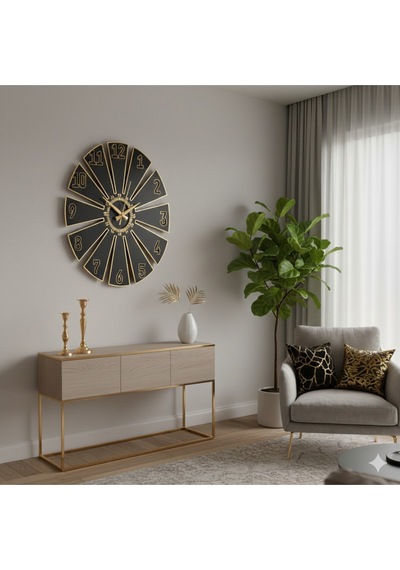 Vertex Model Duvar Saat Dekorasyon 45 Cm Siyah Gold