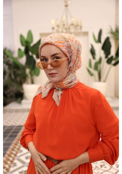 Silk Home Olinda İpek Eşarp 47002-35 Bej, Lila, Turuncu, Parlak Turuncu, Pudra