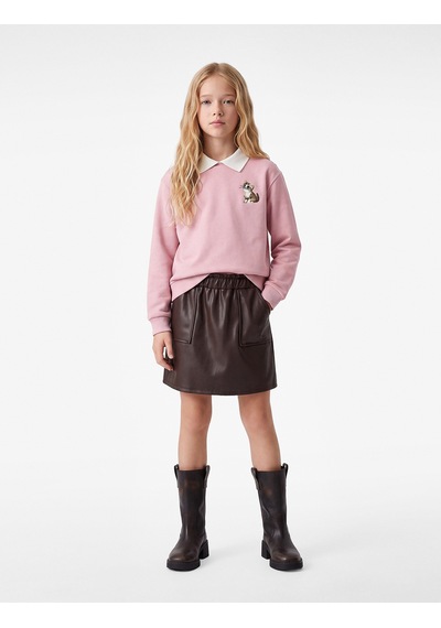 Koton Kedi Nakışlı Uzun Kollu Polo Yaka Sweatshirt Lila 7wkg10110ak