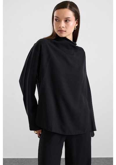 Olcay Degaje Yaka Oversize Pantolon Bluz İkili Takım Siyah 9483-tk
