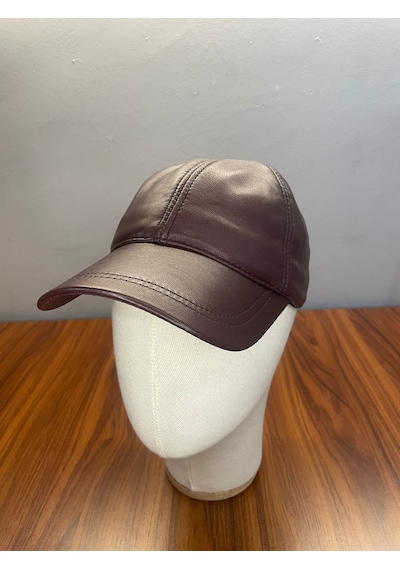 %100 Deri Unisex Standart Kalıp Cap Şapka Bordo