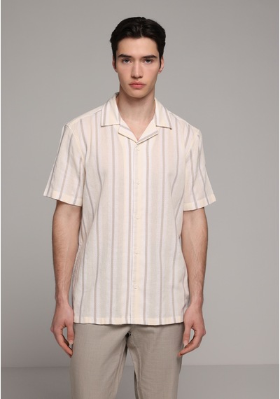 Colin's Colins Regular Fit Apaj Yaka Çizgili Erkek Kahverengi Kısa Kol Gömlek Cl1080102 Q1.v2 Brw