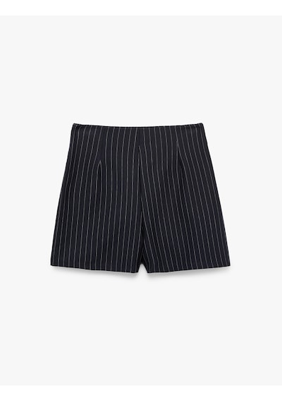 Koton Slim Fit Fermuar Detaylı Çizgili Mini Şort Etek Beyaz Çizgili 7wak10031uk