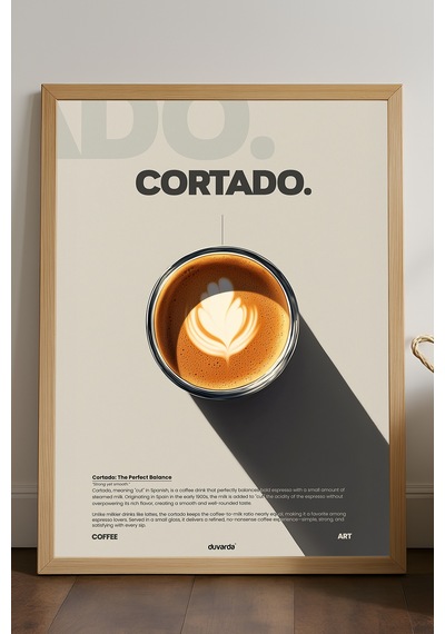 Cortado Kahve Doğal Ahşap Çerçeveli Poster, Dekoratif Duvar Tablosu