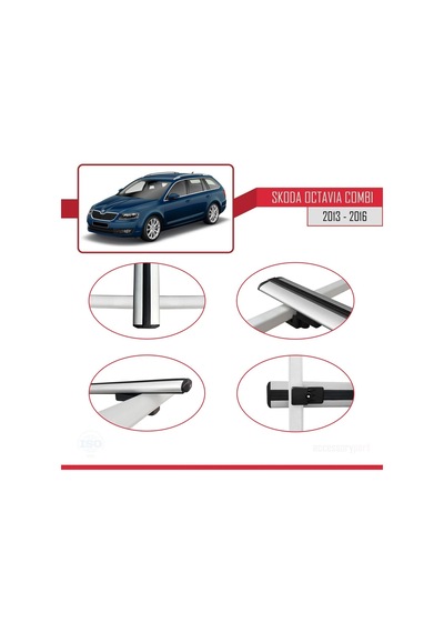 Skoda Octavia Combı 2013-2016 Arası İle Uyumlu Basic Model Ara Atkı Tavan Barı Gri 3 Adet
