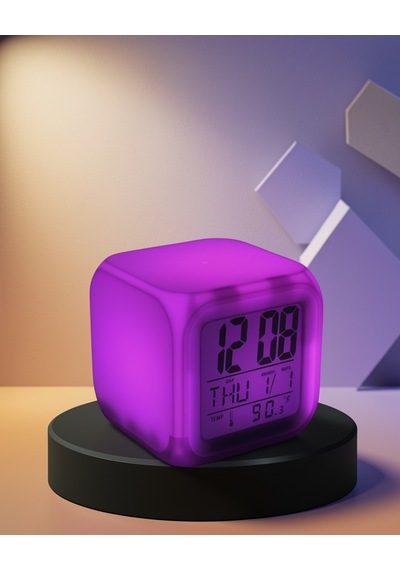 7 Renk Led Işıklı Dijital Küp Saat Termometreli