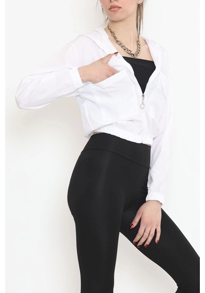 Çift Cepli Crop Yağmurluk Beyaz - 17743.1247. Beyaz