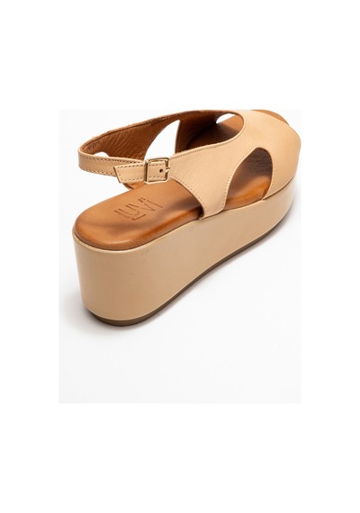 Luvishoes Luvi Shoes Brad Koyu Bej Cilt Hakiki Deri Dolgu Topuklu Kadın Sandalet Koyu Bej