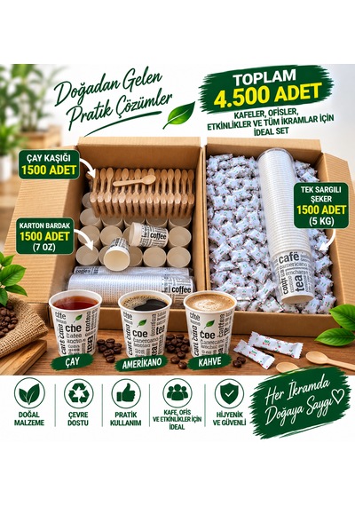 Karton Bardak Çay Kaşık Sargılı Şeker Süper Set 1500+1500+1500 Adet Diğer
