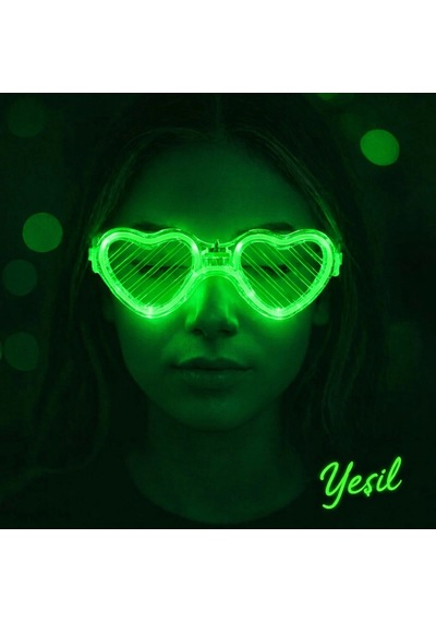 Yeşil Led Işıklı Kalp Gözlük 3 Modlu Parti Glow Gözlüğü Diğer