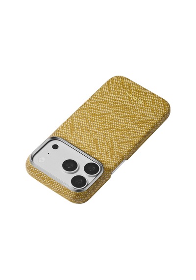 Apple Uyumlu iPhone 18 Pro Kılıf M-safe Özellikli Aramid Karbon Fiber Pitaka Wind Over Wheat Serisi Kapak Gold