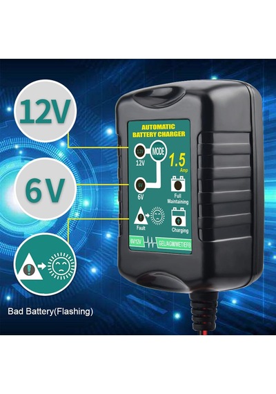 Tr 12 V/6 V Akü Damlama Şarj Cihazı, 1,5 A Otomatik Akıllı Şamandıra Şarj Cihazı, Motosiklet, Çim Biçme Makin