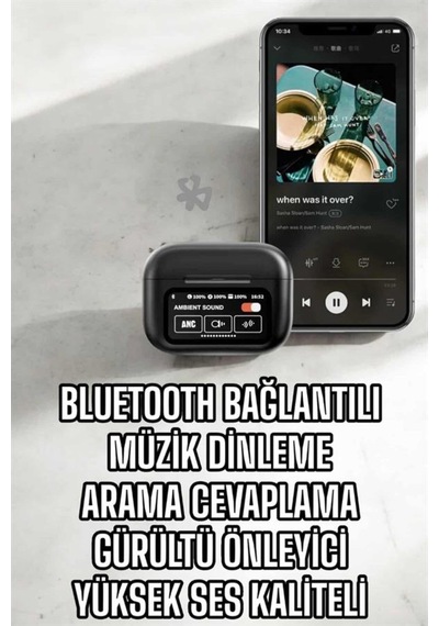 Kablosuz Bluetooth Kulaklık Ekranlı Uzun Şarj Süreli Anc Destekli -