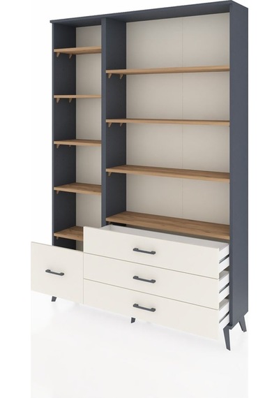 Arges Dolap 9 Raflı 4 Çekmeceli 132x30x195 Antrasit-çam/aytaşı Antrasit