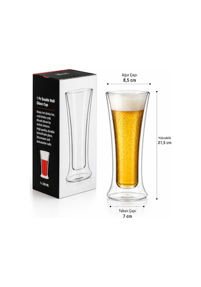 Çift Cidarlı Cam Bardak 320 Ml Borosilikat Isıya Dayanıklı Double Wall Bardak Sıcak & Soğuk İçecek Bardağı, Şeffaf Termal Cam Kupa, Bira Kahve Çay Latte Bardağı
