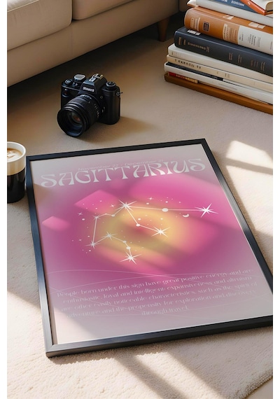 Sagittarius Yay Burcu Çerçeveli Tablo Aura Enerji Renkleri Astrolojik Takım Yıldızı Sembolü