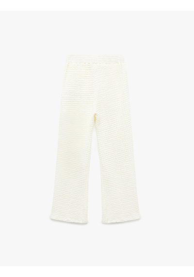 Koton Beli Lastikli Dokulu İspanyol Paça Pantolon Bej 5skg40179ak Ekru