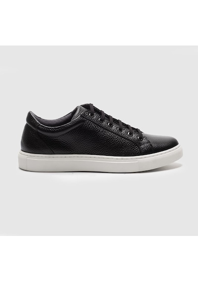 Hakiki Deri Siyah Bağcıklı Erkek Sneaker Ayakkabı Siyah
