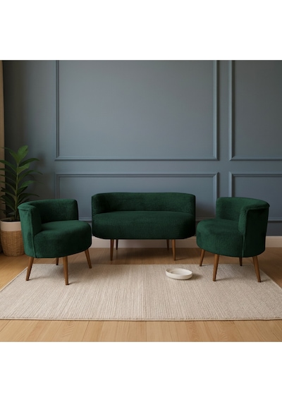 Azra Mobilya Sydney Modern Koltuk Takımı Modern İskandinav Tarzı Welsoft Yumuşak Kumaş Yeşil Yeşil