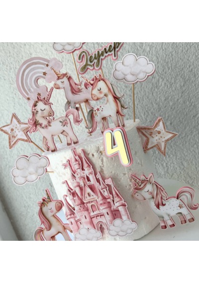 Unicorn Temalı Kız Çocuk Doğum Günü İsme Özel 3d Pasta Süsü Seti Cake Topper Çocuk