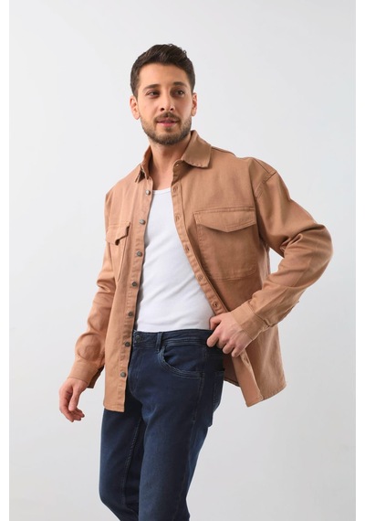 Banny Jeans Erkek Oversize Jean Gömlek Bej