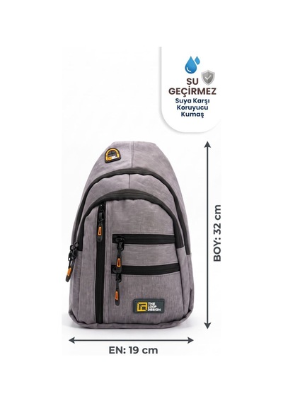 The Loop Desing Unisex Çok Bölmeli Çapraz Ayarlanabilir Askılı Göğüs Omuz Çantası Gri