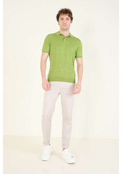 Giyim Dünyası Erkek Çıtçıtlı Desenli Polo Yaka Merserize T-shirt Yeşil 001