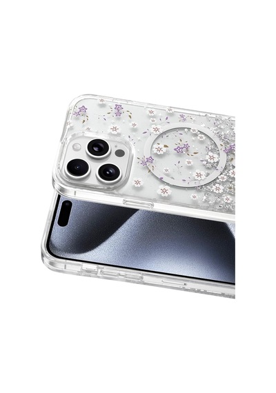 Onegif Apple İphone 15 Pro Max Misk Simli Magsafe Kapak - Desen 2 Çok Renkli